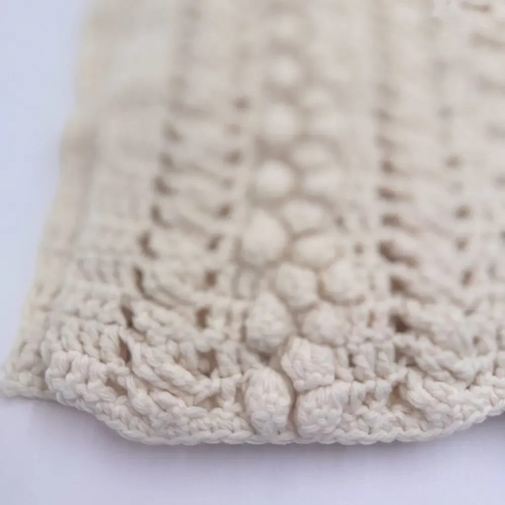Cream Handmade Crochet Throw Blanket 45x66 Ivory Textured Afghan